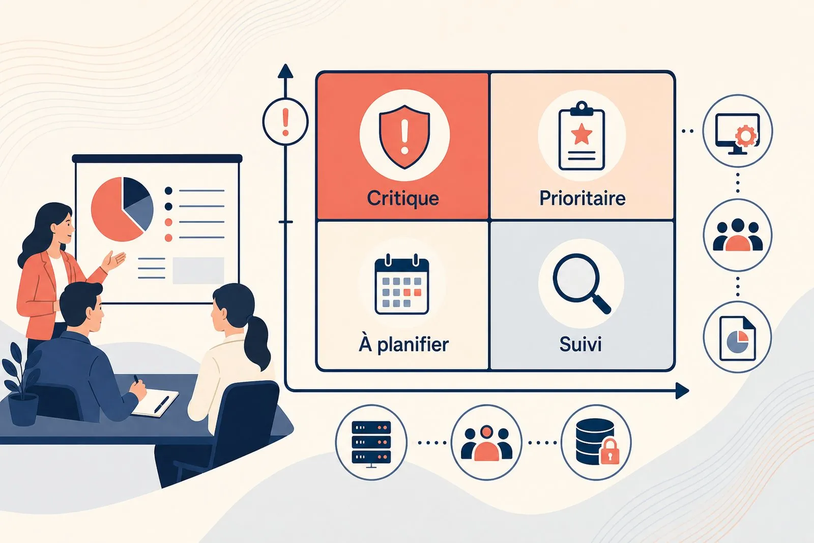 Une équipe de PME priorise les actions urgentes et les projets issus d'un audit informatique