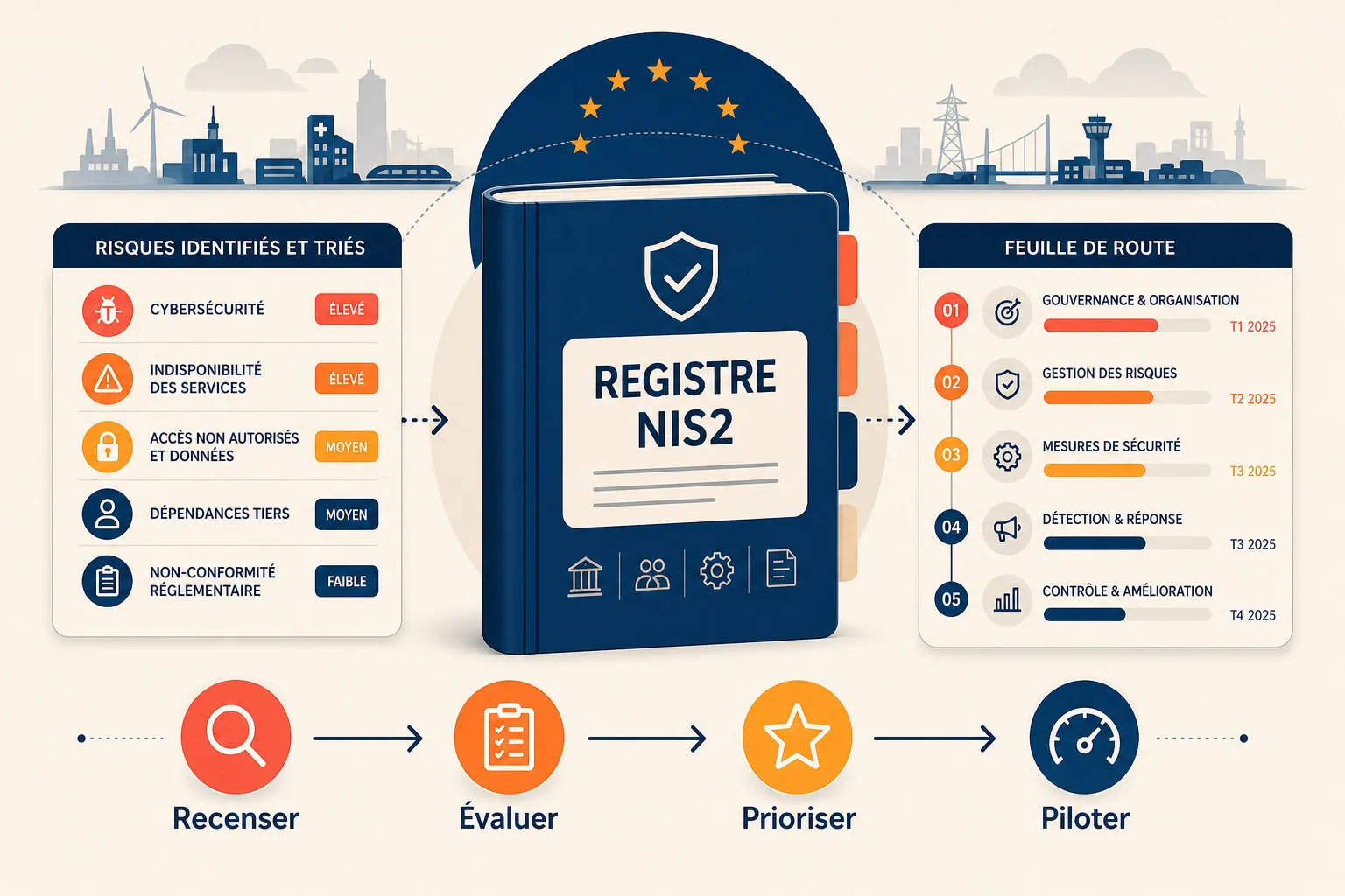 Une direction de PME examine le registre des mesures, responsables, échéances et preuves de conformité NIS 2