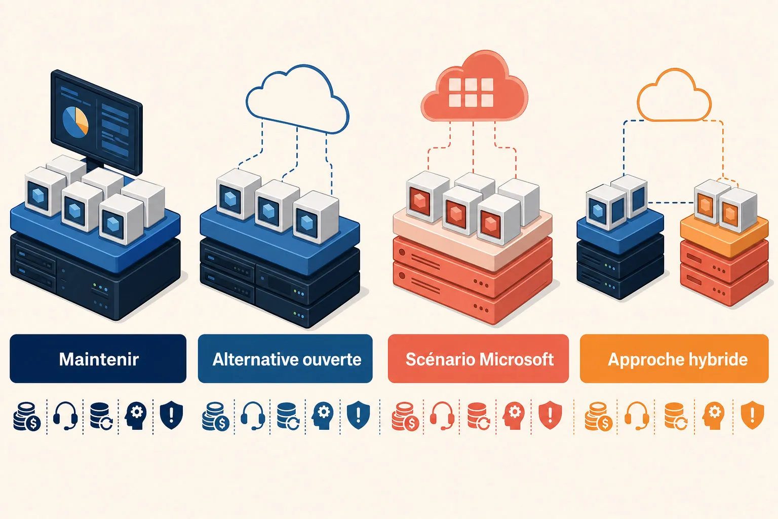 Un responsable infrastructure compare plusieurs trajectoires de virtualisation